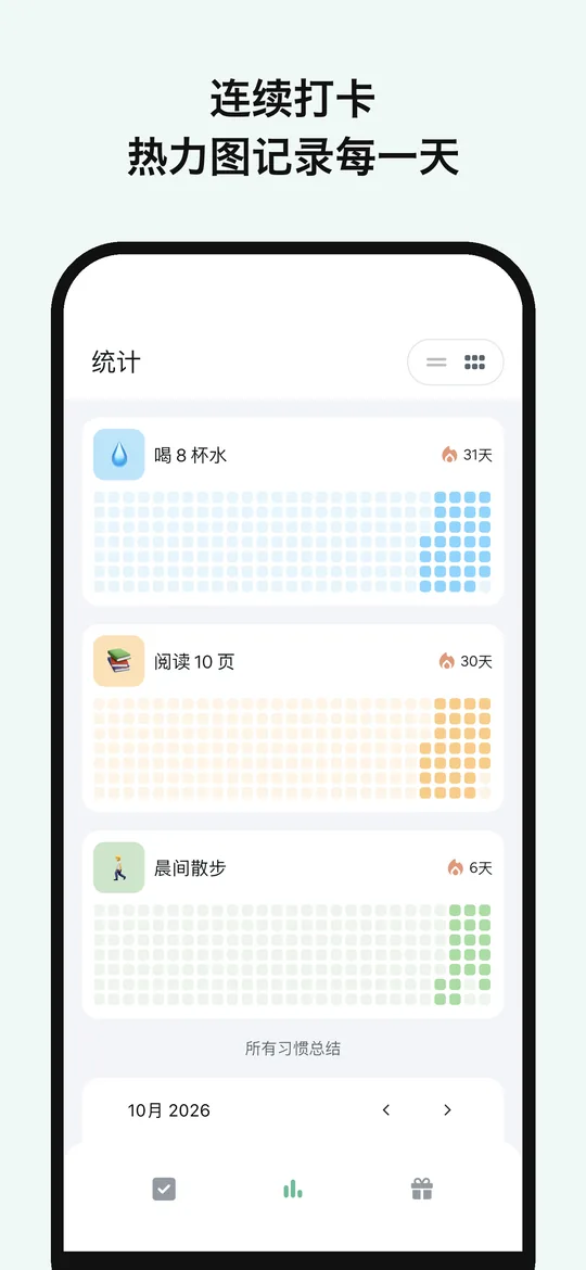 统计：连续打卡天数和热力图